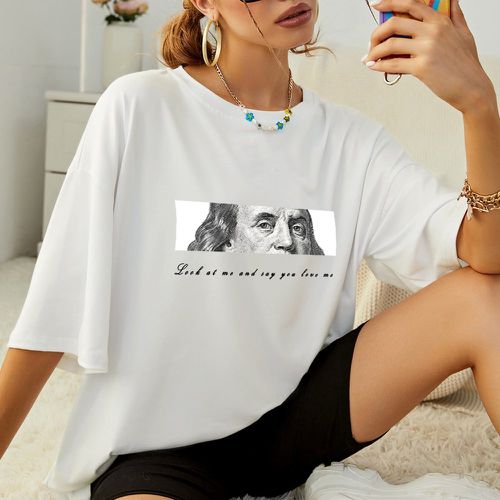 T-shirt oversize à motif visage et graphique de slogan - SHEIN - Modalova