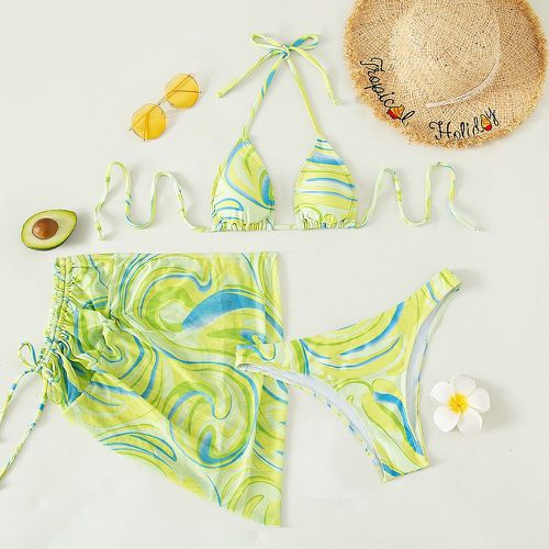 Pièces Bikini ras-du-cou avec imprimé & Cache-maillot - SHEIN - Modalova