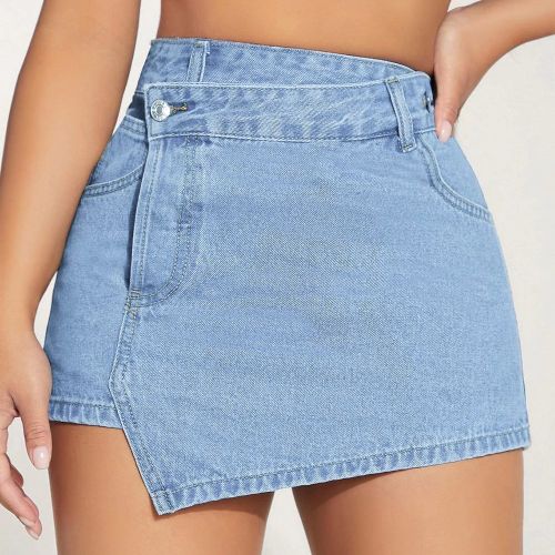 Jupe-short en jean taille haute asymétrique - SHEIN - Modalova