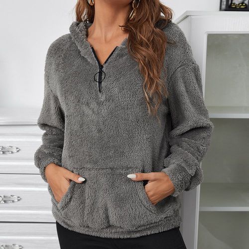 Sweat-shirt à capuche en peluche zippé à poche kangourou - SHEIN - Modalova