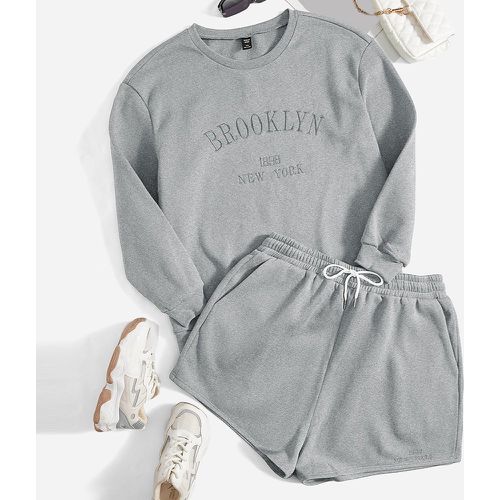 Sweat-shirt à broderie avec Short de sport à cordon - SHEIN - Modalova