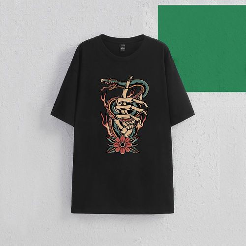 T-shirt à imprimé serpent et squelette - SHEIN - Modalova