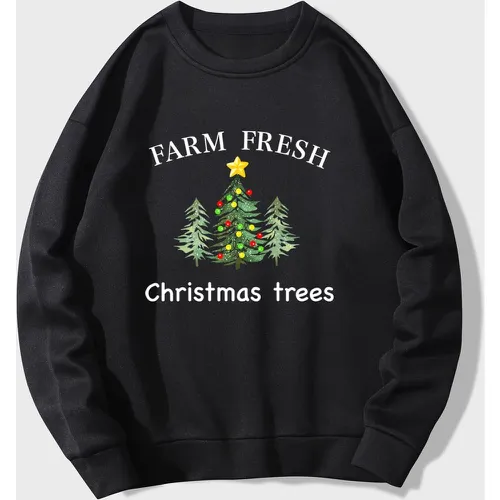 Sweat-shirt thermique à motif d'arbre de Noël et graphique de slogan - SHEIN - Modalova