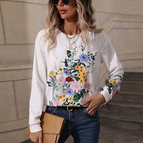 Sweat-shirt à imprimé floral col rond - SHEIN - Modalova