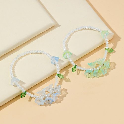 Pièces Bracelet perlé à fleur à détail feuille - SHEIN - Modalova