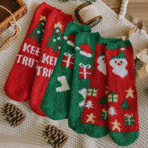 Paires Chaussettes arbre de Noël & à motif père Noël - SHEIN - Modalova