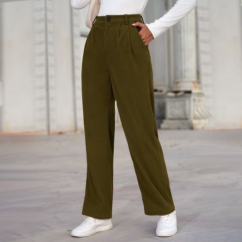 Pantalon droit zippé en velours côtelé - SHEIN - Modalova