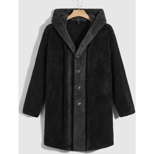 Manteau duveteux à blocs de couleurs à capuche - SHEIN - Modalova