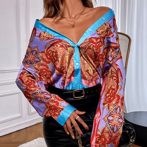 Chemise à imprimé baroque à bordure contrastante - SHEIN - Modalova