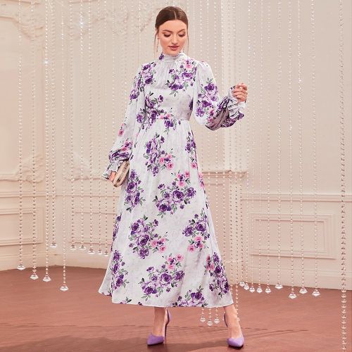 Pièce Robe à imprimé floral à col montant manches évasées - SHEIN - Modalova