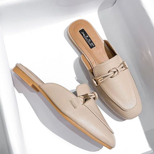 À Nœud À Bout Carré Mules Plates , Abricot Élégant Design Nœud Unicolore Mules Chaussures À Talons Hauts - SHEIN - Modalova