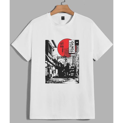 T-shirt à imprimé rue et caractère japonais - SHEIN - Modalova