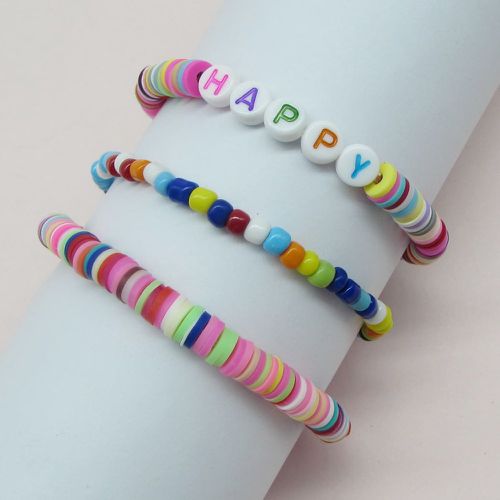 Pièces Bracelet perlé à lettres à blocs de couleurs - SHEIN - Modalova