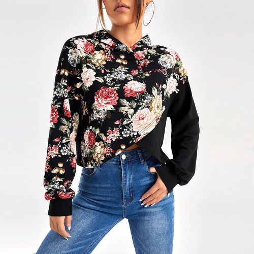 Sweat-shirt à capuche à imprimé floral - SHEIN - Modalova