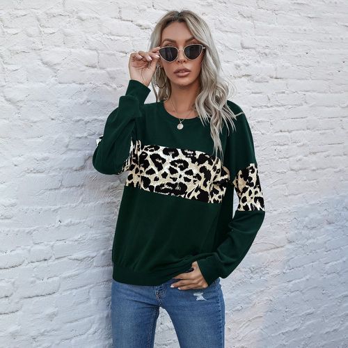 Sweat-shirt à léopard à blocs de couleurs - SHEIN - Modalova