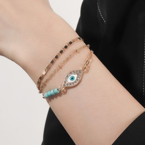 Bracelet multicouche zircon œil et turquoise - SHEIN - Modalova