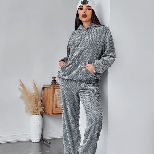 Pantalon & Sweat-shirt à capuche à poche kangourou en flanelle - SHEIN - Modalova
