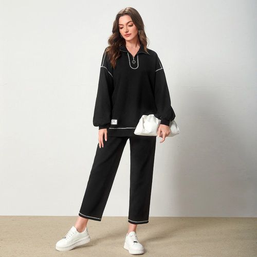 Pantalon & Sweat-shirt à surpiqûres zippé - SHEIN - Modalova