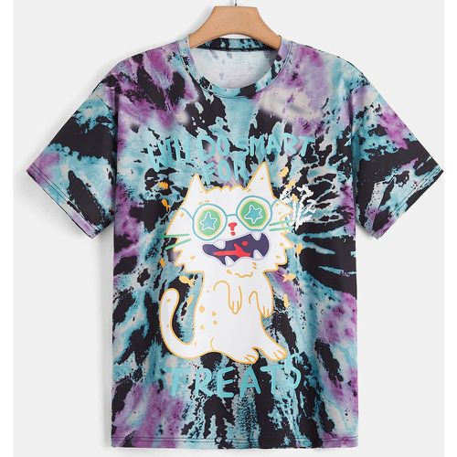 T-shirt tie dye à imprimé chat - SHEIN - Modalova