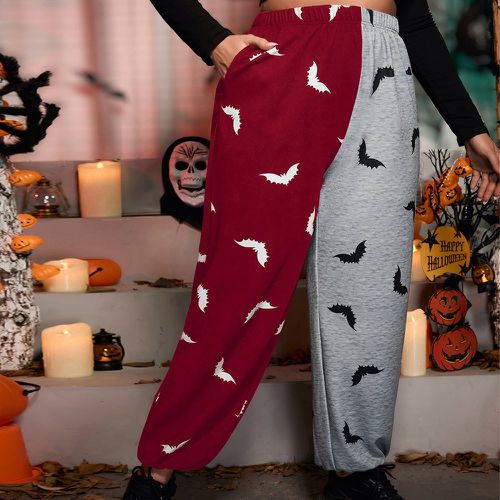 Pantalon de survêtement à imprimé halloween bicolore - SHEIN - Modalova