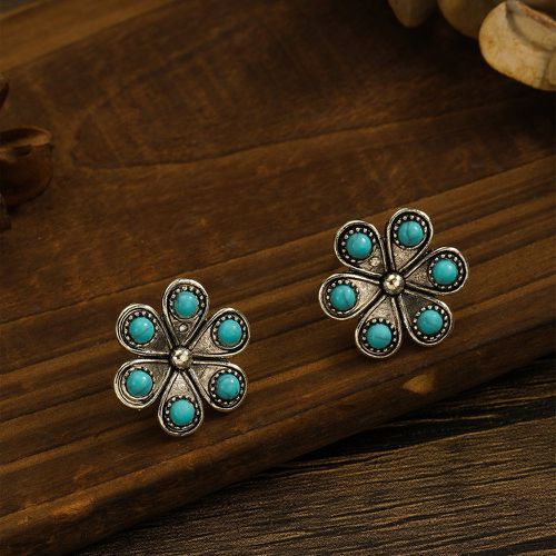 Clous d'oreilles à détail turquoise design fleur - SHEIN - Modalova