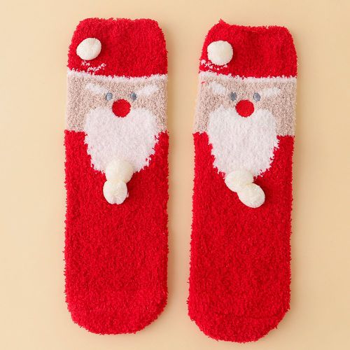 Chaussettes duveteuses à motif père Noël à pompons - SHEIN - Modalova