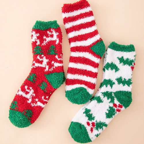 Paires Chaussettes duveteuses arbre de Noël & à rayures - SHEIN - Modalova