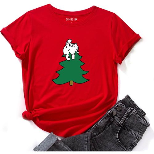 T-shirt à motif d'arbre de Noël et de dessin animé - SHEIN - Modalova