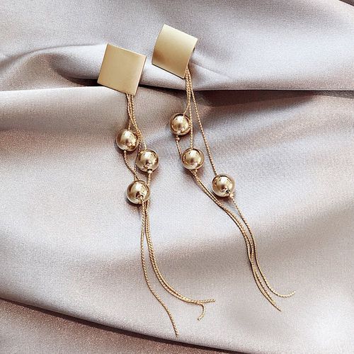 Pendantes d'oreilles à perles à franges en métal - SHEIN - Modalova