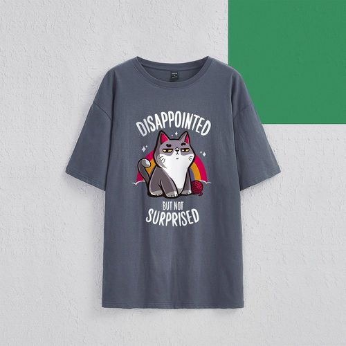 T-shirt oversize à motif chat et lettre - SHEIN - Modalova