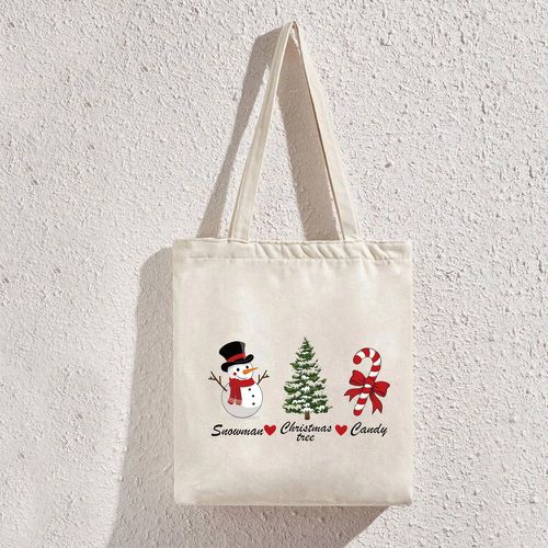 Cabas en canevas arbre de Noël & bonhomme de neige motif - SHEIN - Modalova