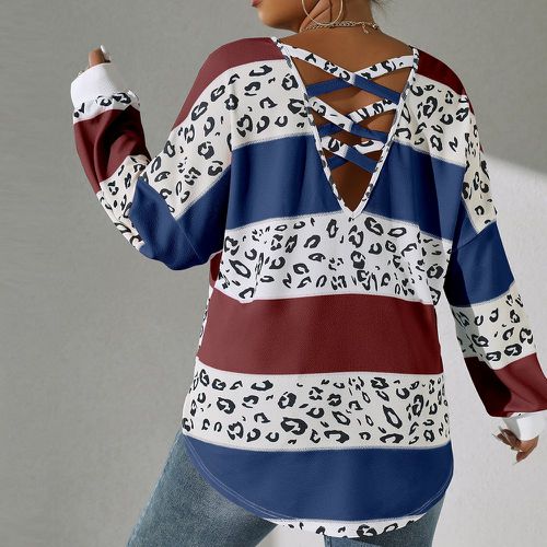 Sweat-shirt léopard à blocs de couleurs croisé - SHEIN - Modalova