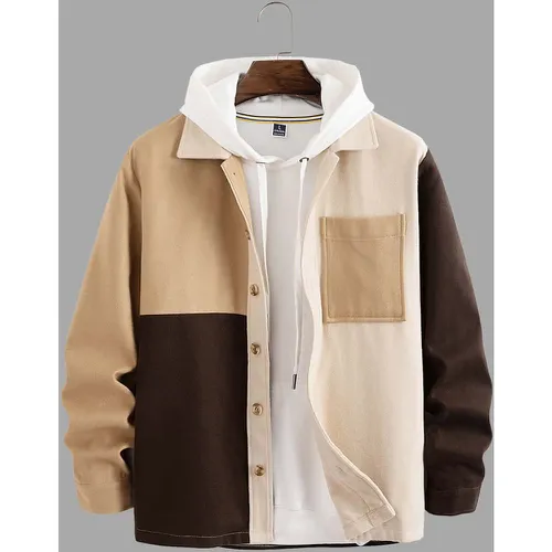 Manteau à blocs de couleurs patch à poche en tweed sans sweat-shirt à capuche - SHEIN - Modalova