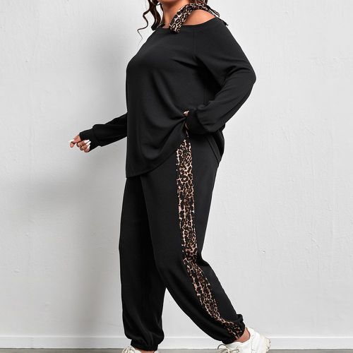 T-shirt léopard à col asymétrique & pantalon de survêtement - SHEIN - Modalova