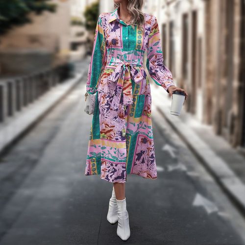 Robe chemise à imprimé floral ceinturé - SHEIN - Modalova