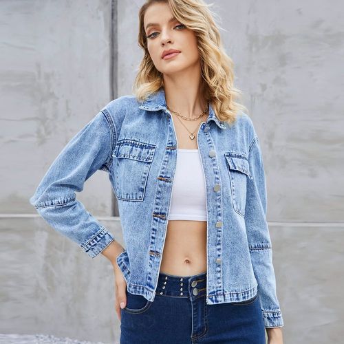 Veste en jean poche à rabat - SHEIN - Modalova