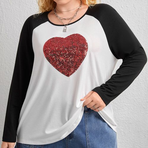 T-shirt à imprimé cœur à paillettes manches raglan - SHEIN - Modalova