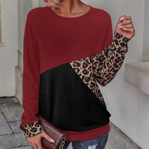 Sweat-shirt à blocs de couleurs léopard - SHEIN - Modalova