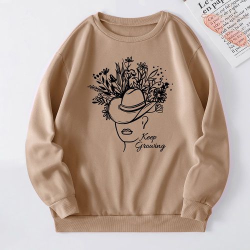 Sweat-shirt à imprimé floral et figure à doublure thermique - SHEIN - Modalova