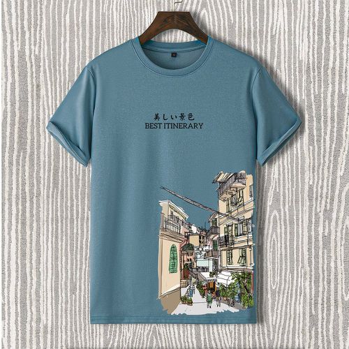 Homme T-shirt bâtiment et lettres - SHEIN - Modalova