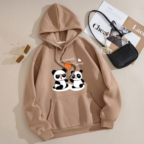 Sweat-shirt à capuche thermique à motif panda et lettre à poche kangourou à cordon - SHEIN - Modalova