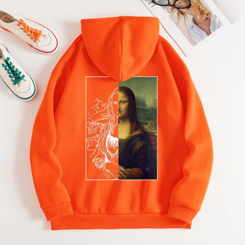 Sweat-shirt à capuche Mona Lisa à imprimé zippé à cordon à doublure thermique - SHEIN - Modalova