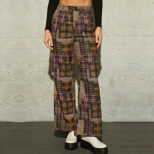 Pantalon taille haute à imprimé patchwork ample en velours côtelé - SHEIN - Modalova
