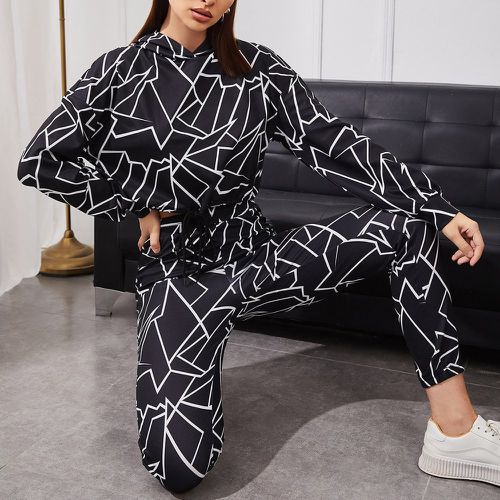 Pantalon & Sweat-shirt à capuche à imprimé géométrique à cordon - SHEIN - Modalova