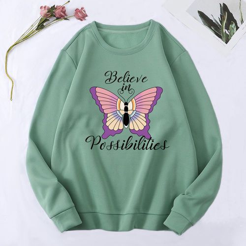 Sweat-shirt thermique à motif papillon et slogan - SHEIN - Modalova