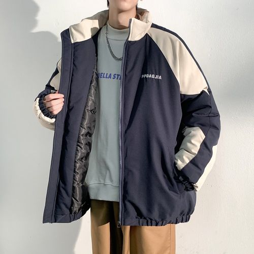 Manteau d'hiver à broderie à blocs de couleurs manches raglan - SHEIN - Modalova