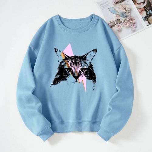 Sweat-shirt à imprimé chat à doublure thermique - SHEIN - Modalova