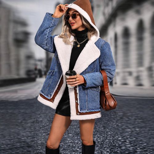 Manteau en jean à doublure en tissu duveteux à capuche - SHEIN - Modalova