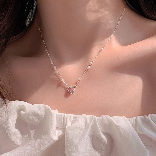 Collier à fausse perle à strass à pendentif cœur - SHEIN - Modalova
