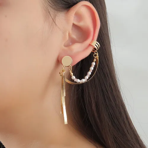 Boucles d'oreilles à franges en métal & à fausse perle à chaîne - SHEIN - Modalova